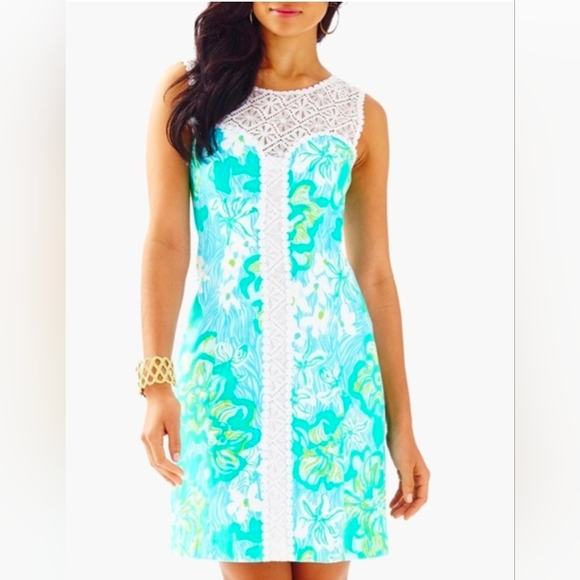 Lilly Pulitzer Sofia Lace Shift Dress in Lagoon Green Wave Rider Size 14 - Picture 1 of 9